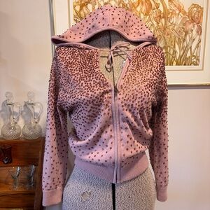 Y2K LaROK Lavender Cotton/Cashmere Blend Sequin Embellished Zip-up Hoodie